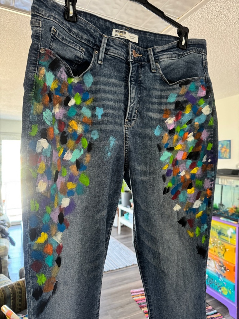 Hand Painted Levi Strauss Totally Shaping Skinny Jeans Size 33 - Picture 5 of 11